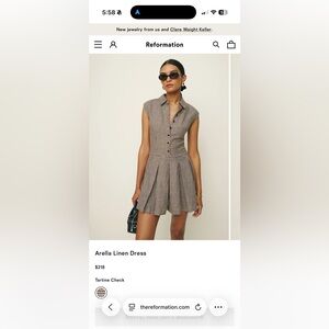 Reformation Arella Linen Dress - brown tartine check size 2